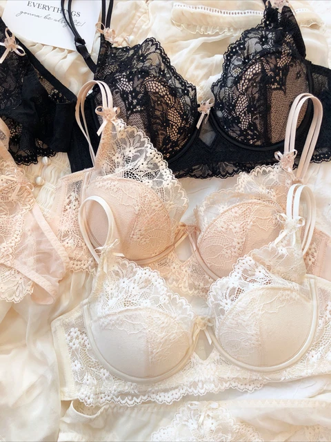 New Women Lingerie Set Sexy Lace Push Up Bra French 3/4 Thin Cup Bralette Cute Bow Decoration Underwear Comfort Bras Briefs Sets