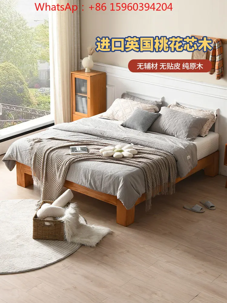 

Nordic full solid wood bed Japanese custom tatami headboard bed master bedroom log wedding mahogany double