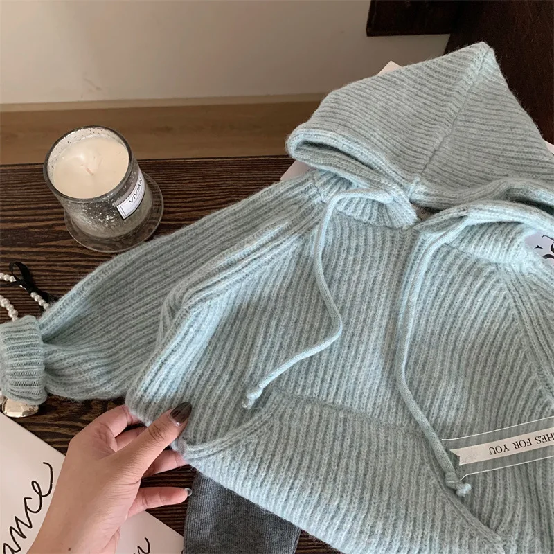 Korean Version Children's Clothing New Spring and Autumn Winter Girls' Knitted Sweater Hooded Sweatshirt Pile Socks Leggings