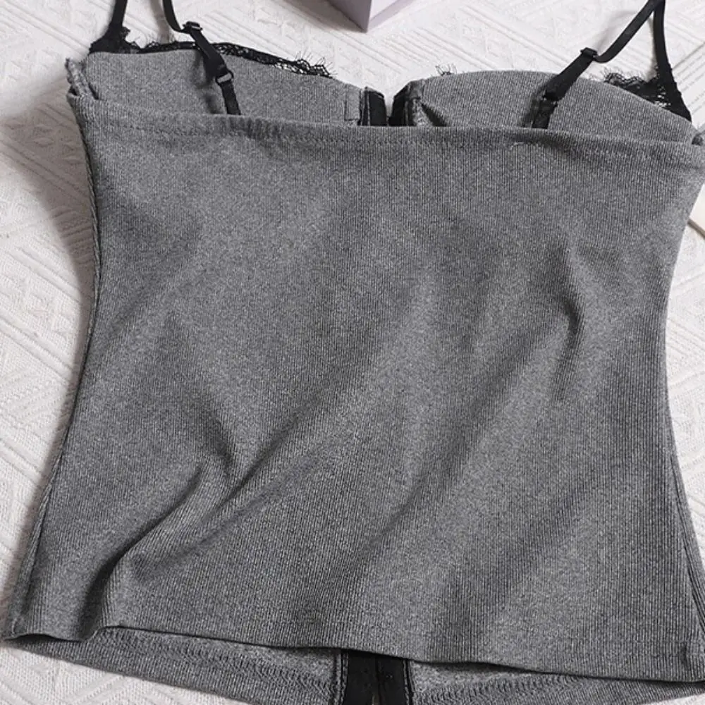 

Korean Style Sleeveless Y2k Slim Crop Top Buckle Sweet Women's Lace Vest Top Cartoon Undershirt Camisole with Pads Summer