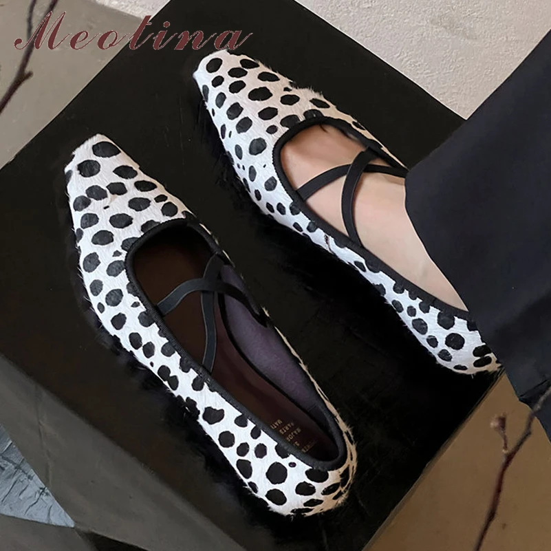 

Meotina Women Genuine Leather Mary Janes Square Toe Flats Cross Strap Sheepskin Glove Shoes Ladies Fashion Shoes Spring Autumn