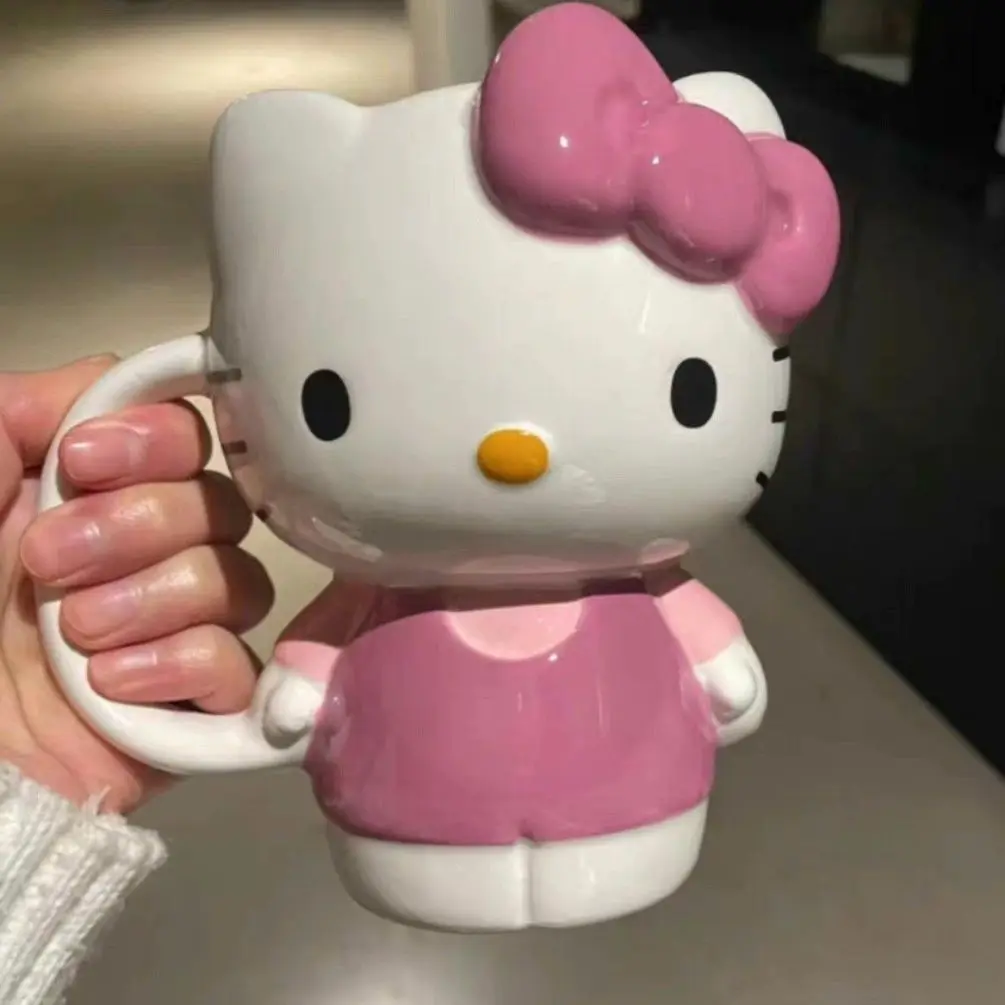 

New Sanrio Character Peripheral Hello Kitty Cute Cartoon Pink Bow Ceramic Cup Girl Children'S Toy Birthday Gift