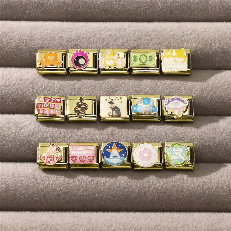 الذهب اللون الصليب القلب القوس فراشة الكرز الزركون اللؤلؤ الإيطالية سحر الروابط صالح 9 مللي متر الفولاذ المقاوم للصدأ سوار النساء DIY صنع #6