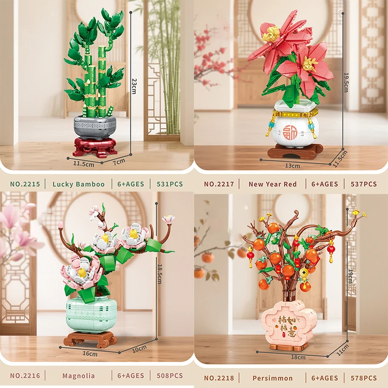 

Lucky Bamboo Orchid MOC Building Blocks Artificial Flowers Bonsai Potted Plants Creative Home Decoration Brick Toy Romantic Gift