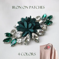 1pc crystal flower beaded appliques patches for clothing DIY  iron on rhinestone  Embroidery parches bordados para ropa