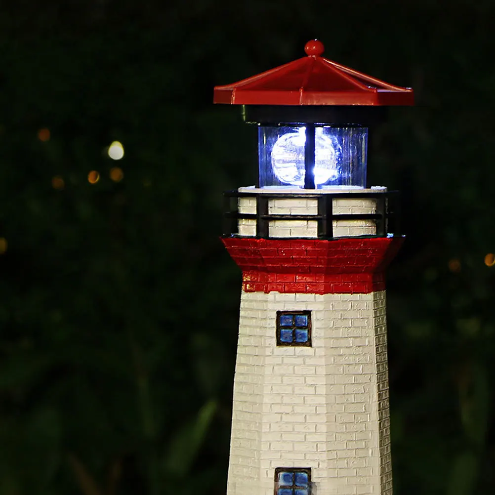 

1Pcs LED Solar Lighthouse Lamp Rotatable Resin Outdoor Landscape Light Garden Decoration Waterproof Power Saving
