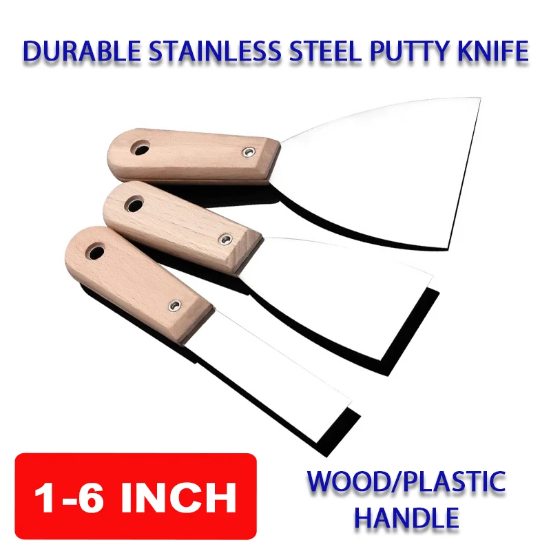 1pcs Stainless Steel Putty Knife 1-6 Inch Scraper Paint Knife Wood/Plastic Handle Decoration Wall Scraper Paint Tool