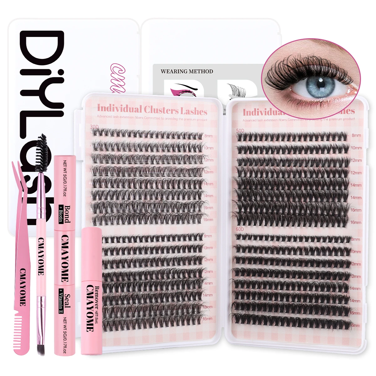 DIY Single Cluster DIY Lash Extension Kit 640 Clusters Large Volume D Curve Single Cluster Individual Lashes Mixed False Eyelash
