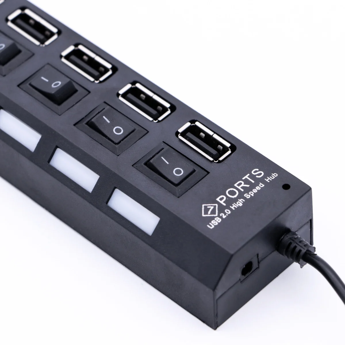 

7 Ports Usb 2.0 Hub With Switches Led Indicator For Laptop Desktop Computer Black Usb Hub Adapter Splitter