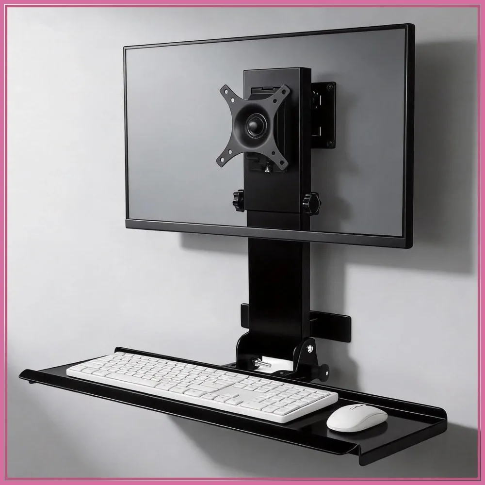 

All-in-One Monitor Wall Mount with Keyboard Tray for Mac mini/Small PCs, Fits 17"-32" Screens VESA 75/100, Foldable 26" Platform