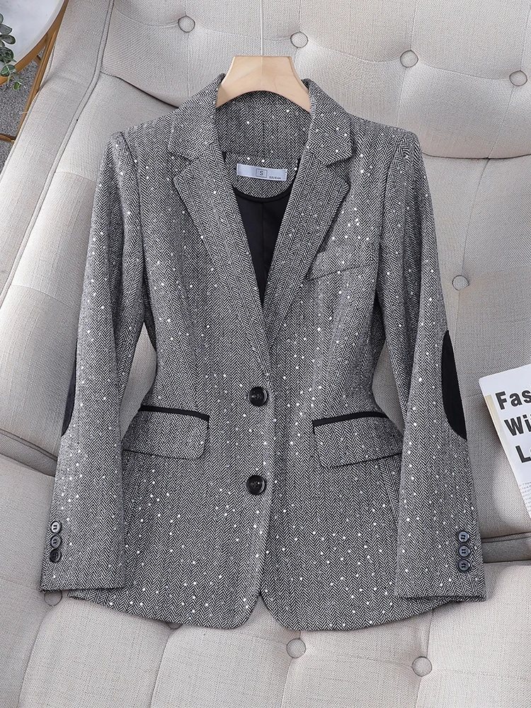 Moda autunno inverno donna Blazer grigio caffè femminile manica lunga monopetto donna giacca Casual cappotto