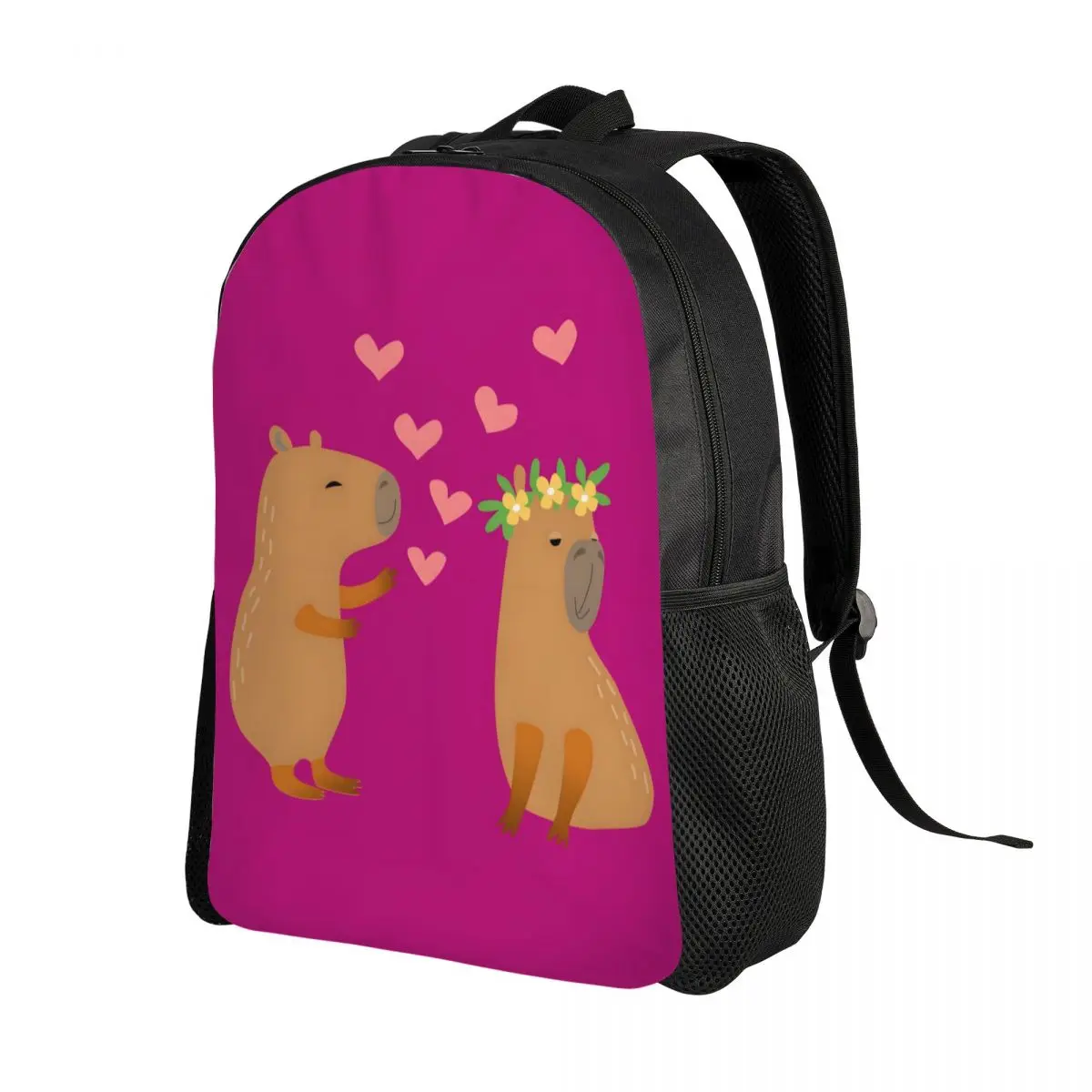 Custom Cartoon Capibaras In Love Valentines Day Backpack for Men Women School College Students Bookbag Fits 15 Inch Laptop Bags