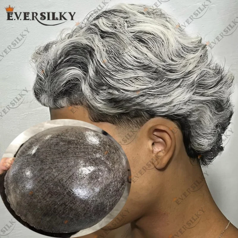 

1B65 1B80 Skin Injection Toupee Human Hair Toupee Men Wig 110%-130%Density Indian Microskin PU Base 0.1-0 0.12mm Male Wig Toupee