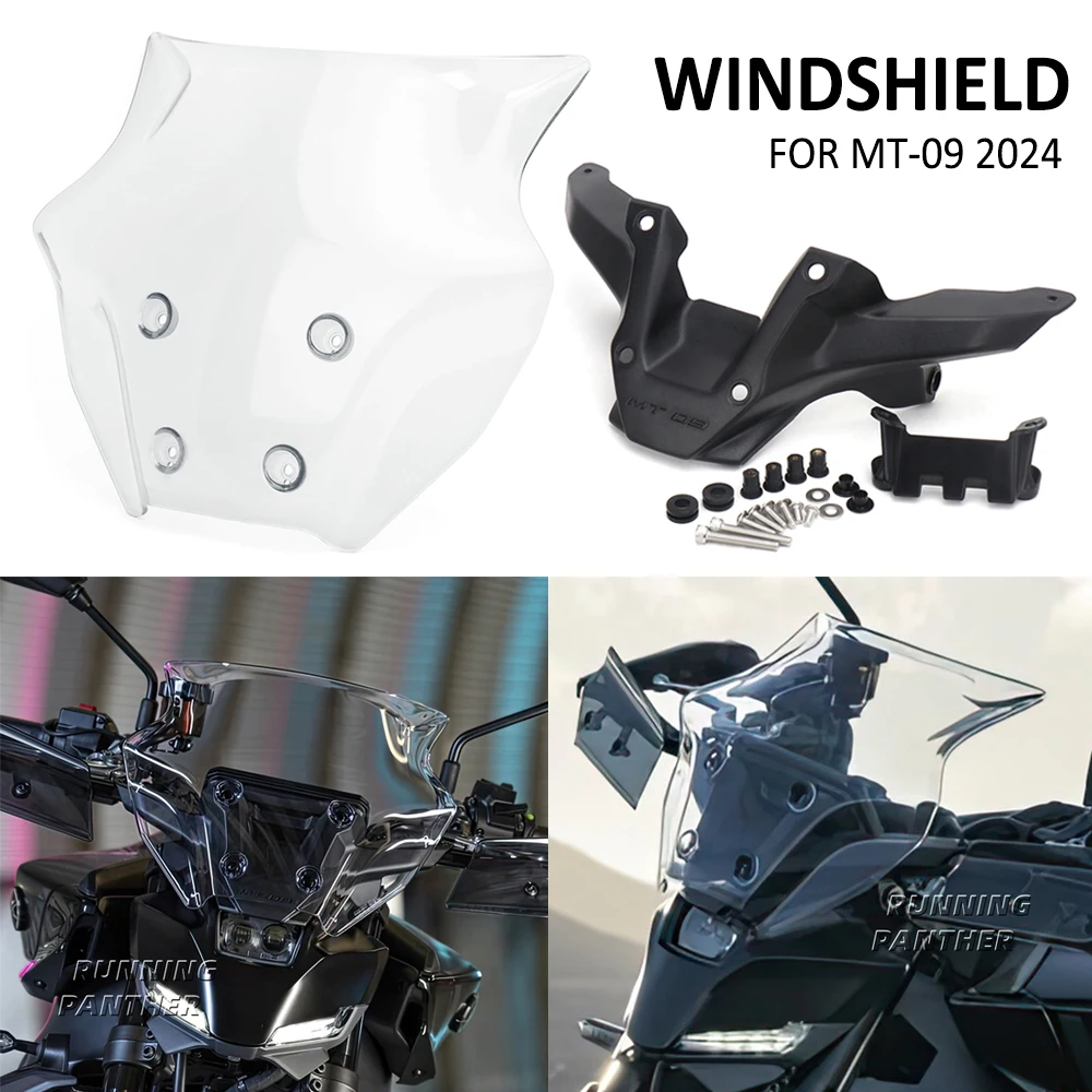 

For Yamaha MT-09 MT 09 MT09 2024 Motorcycle Accessories Windshield Visor Wind Shield Deflector Protector Windscreen Bracket Kit