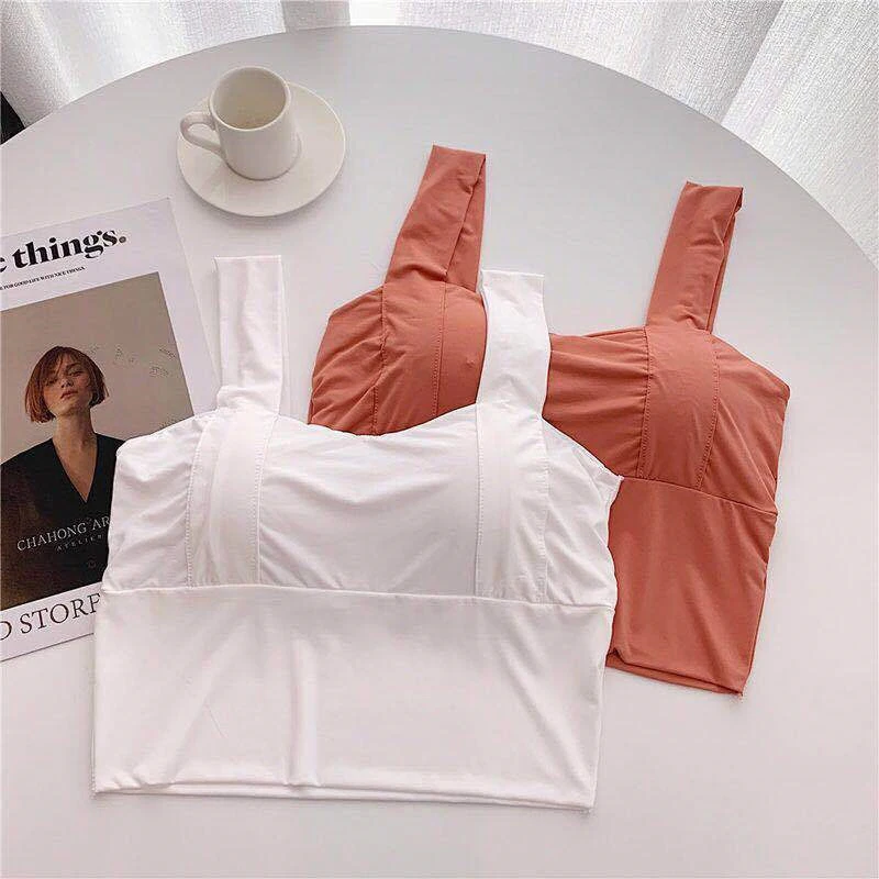 Women's Cotton Underwear Tube Tops Sexy Solid Color Top Fashion Sports Bra Girl Suspender Tank Up Female Ice Silk Lingerie