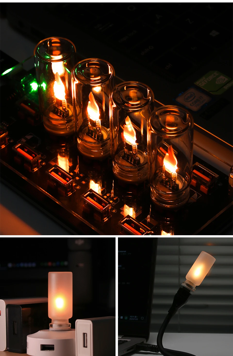 USB LED Night Light Simulated Flame Bulb Night Lamp Flame Flickering Light Effect Candle Bulbs Flameless LED Candles Room Decor