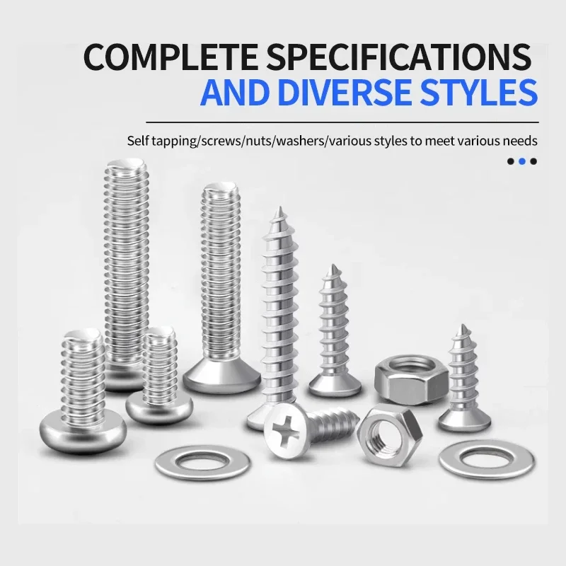 M2 M3 M4 M5 M6 Iron galvanized material Phillips Cross Round Head Hexagon Thread Nail Screw Fastener Nut Bolt Assortment Kit Set