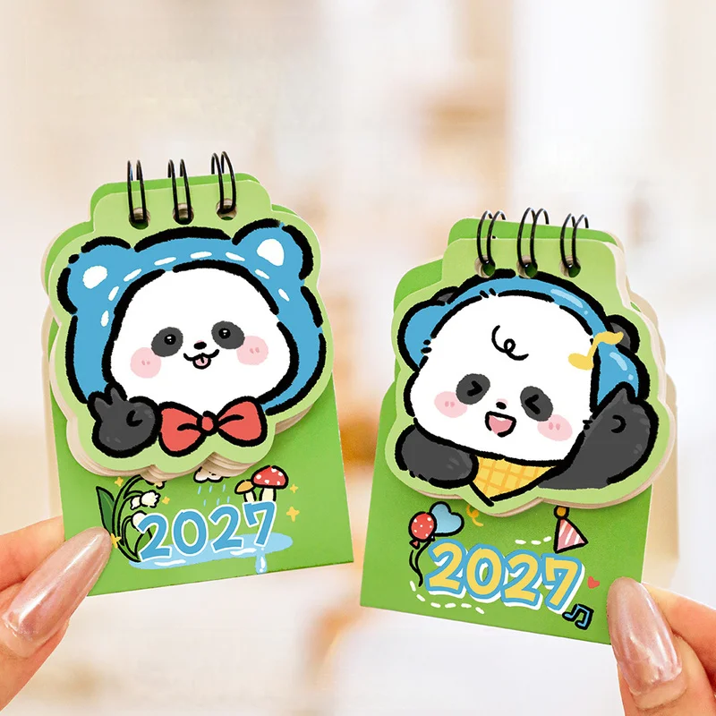 4Pcs Cute Panda Mini Desk Calendar Jun 2026‑Dec 2027 Spiral‑Bound Desktop Planner Random Pattern