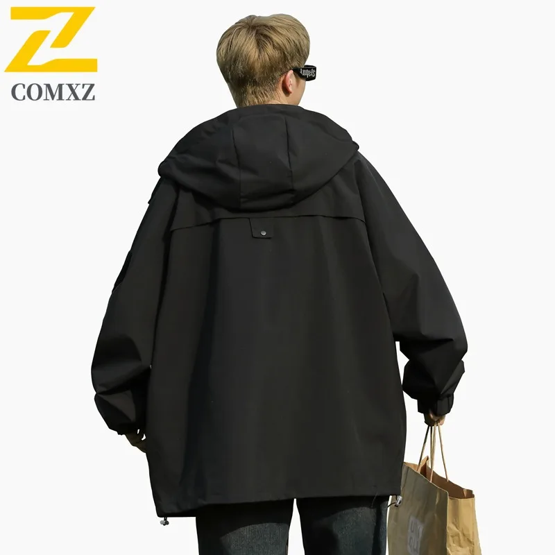 COMXZ 2025 Unisex Hooded Windbreaker Spring Autumn Outdoor Lightweight Hiking Jacket Windproof Breathable Couple Coat