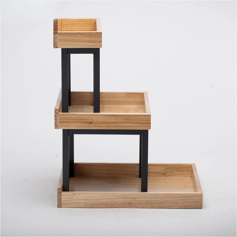 

Three-layer pine iron frame combination pastry cake cake bakery baking display soft furnishings