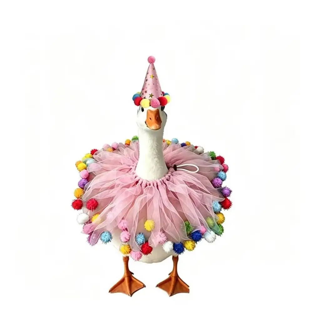 2Pcs/Set Hat and Tutu Collar Birthday Party Goose Outfit Colorful Pom-Pom Elastic Waist Goose Clothes Happy Birthday Decorative
