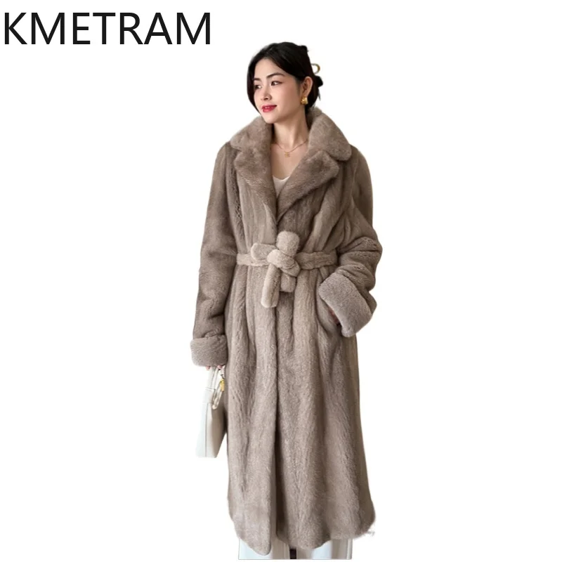 

KMETRAM Natural Purple Label Grade Velvet Mink Fur Jacket Woman High Quality Long Real Fur Coat 2025 Winter Clothing Fourrures