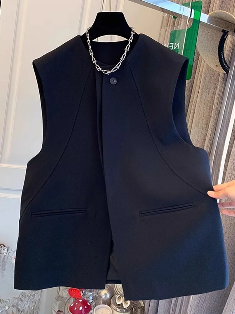 Elegant Sleeveless Suit Vest Commute Anti-Aging Slimming Versatile Outerwear Women's Fashion Layered Top Casual Spring