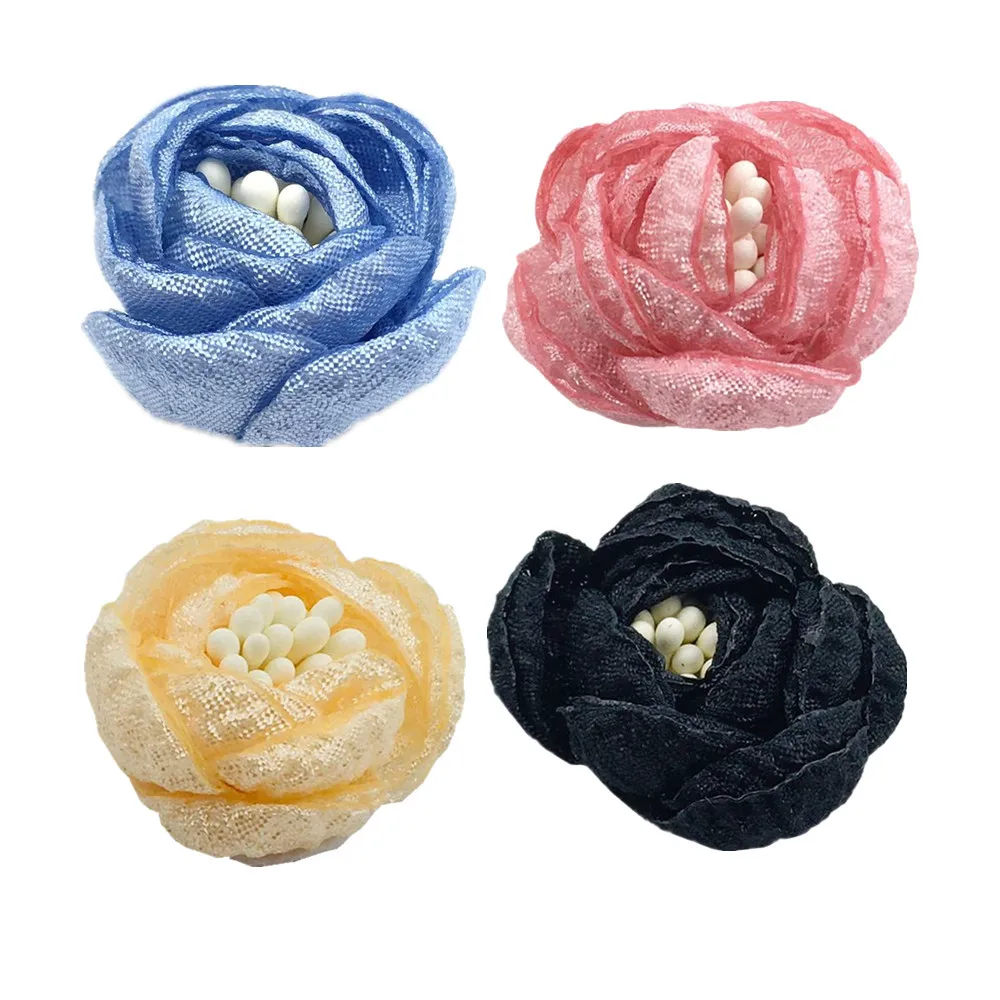 

400 Pcs Wholesale 3cm Burnt Edge Flowers Hot Selling Organza Baked Edge Rose Flower Clothing Headwear