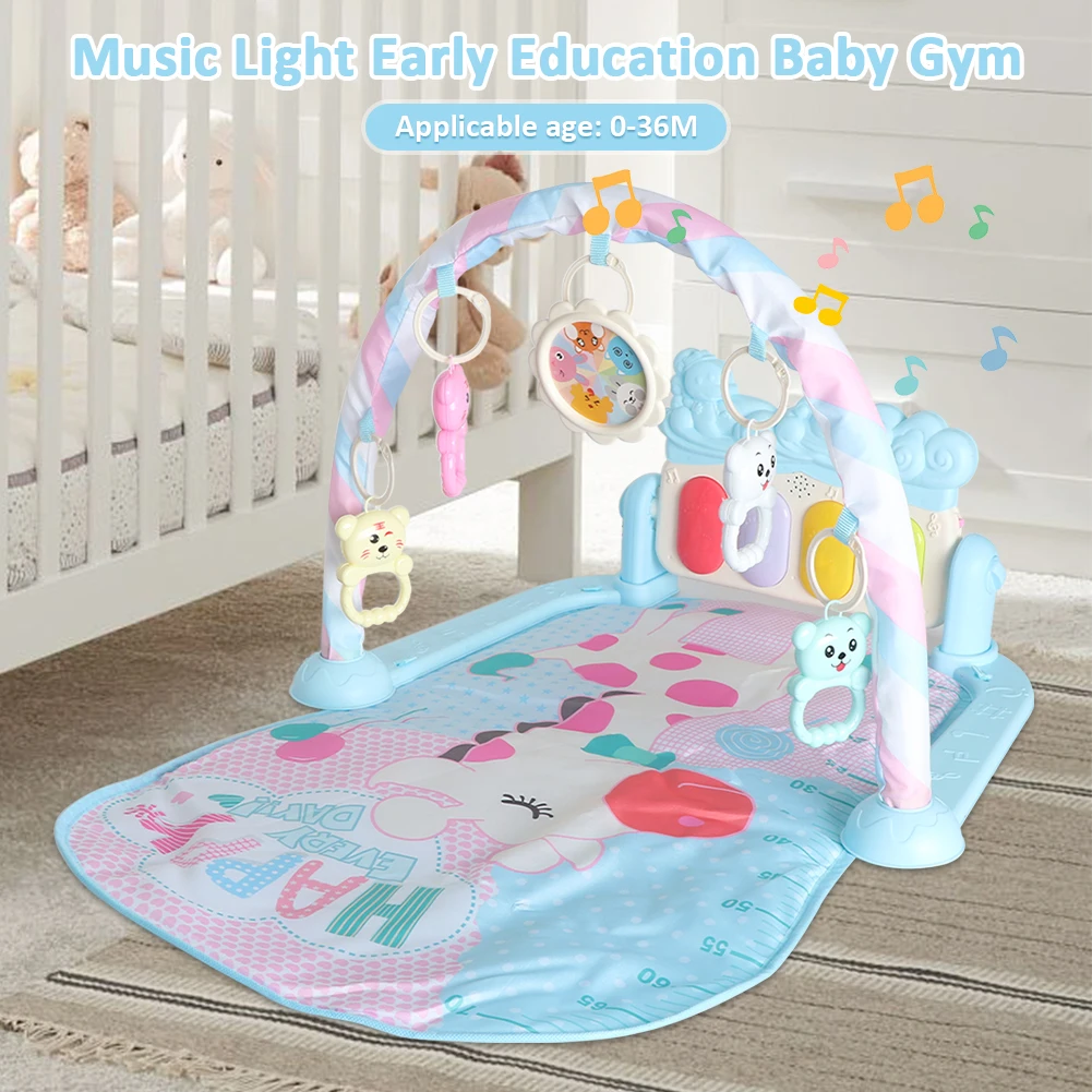 Luz colgante de música para gimnasio de bebé, Piano de patada para recién nacido de 0 a 36M, regalo con Playmat, Animal de dibujos animados sensorial, juguete de educación temprana