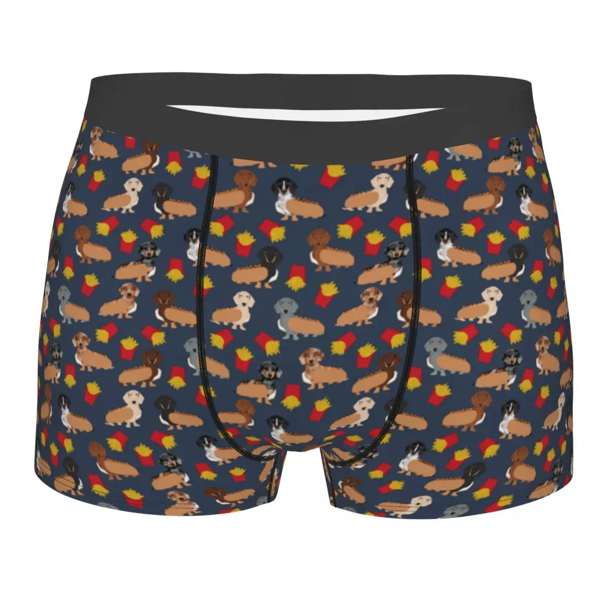 Men Dachshund And Fries Hot Dog Underwear Animal Sexy Boxer Briefs Shorts Panties Male Polyester Underpants Plus Size