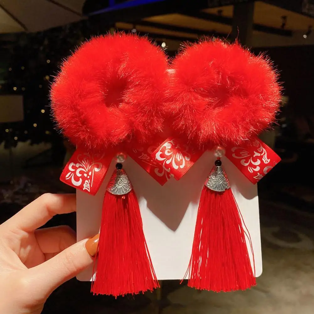 New Tassel Big Red Chinese-style Hair Accessories Cute Children’s Day And New Year Performances Imitation Rabbit Hair Loops