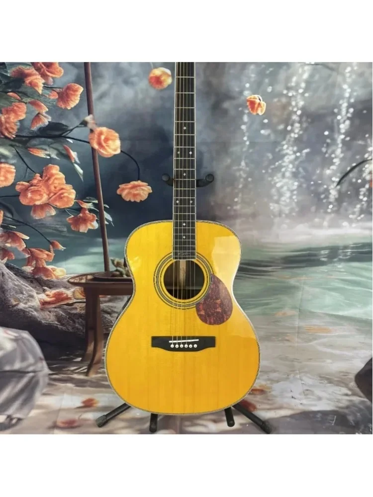 Deutsches Lager Neue 41 Zoll OM Akustikgitarre mit Fichtendecke, 6 Saiten, 20 Bünden, Ebenholz-Griffbrett und Knochensattel