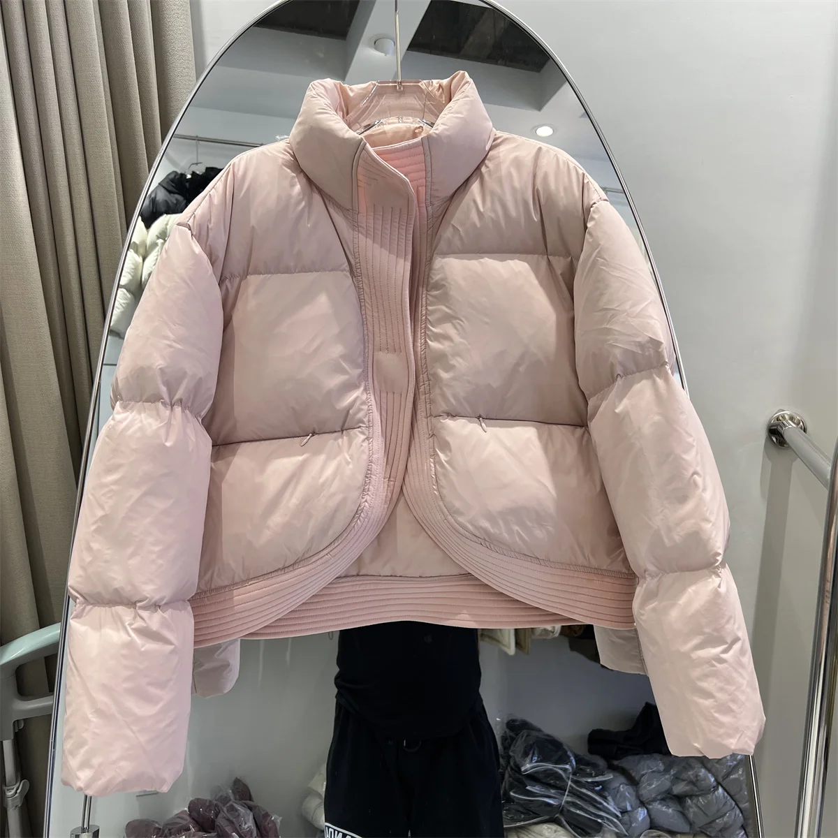 

2023 Winter New Down Jacket Women Stand Collar Thickened Loose Fashion Buckle Long Sleeve Casual Warm White Duck Down Coat L571