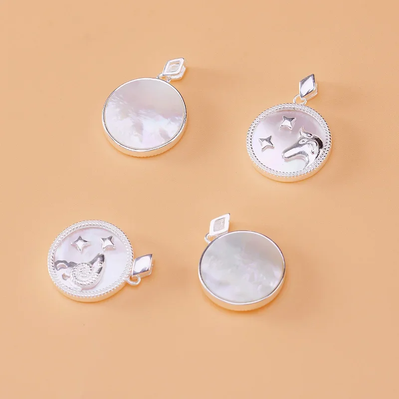 S925 sterling silver natural shell pendant for Twelve Constellations DIY bracelet necklace jewelry accessories for women