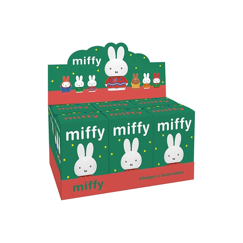 Caja ciega de figura en miniatura Kawaii Miffy, muñeco de conejo bonito, figura temática de invierno coleccionable, regalo de escritorio para vacaciones de Navidad para niña