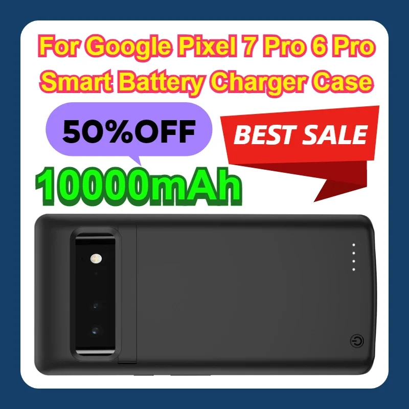 10000mAh For Google Pixel 7 Pro 6 Pro Smart Battery Charger Case Charging Cover External Spare Battery