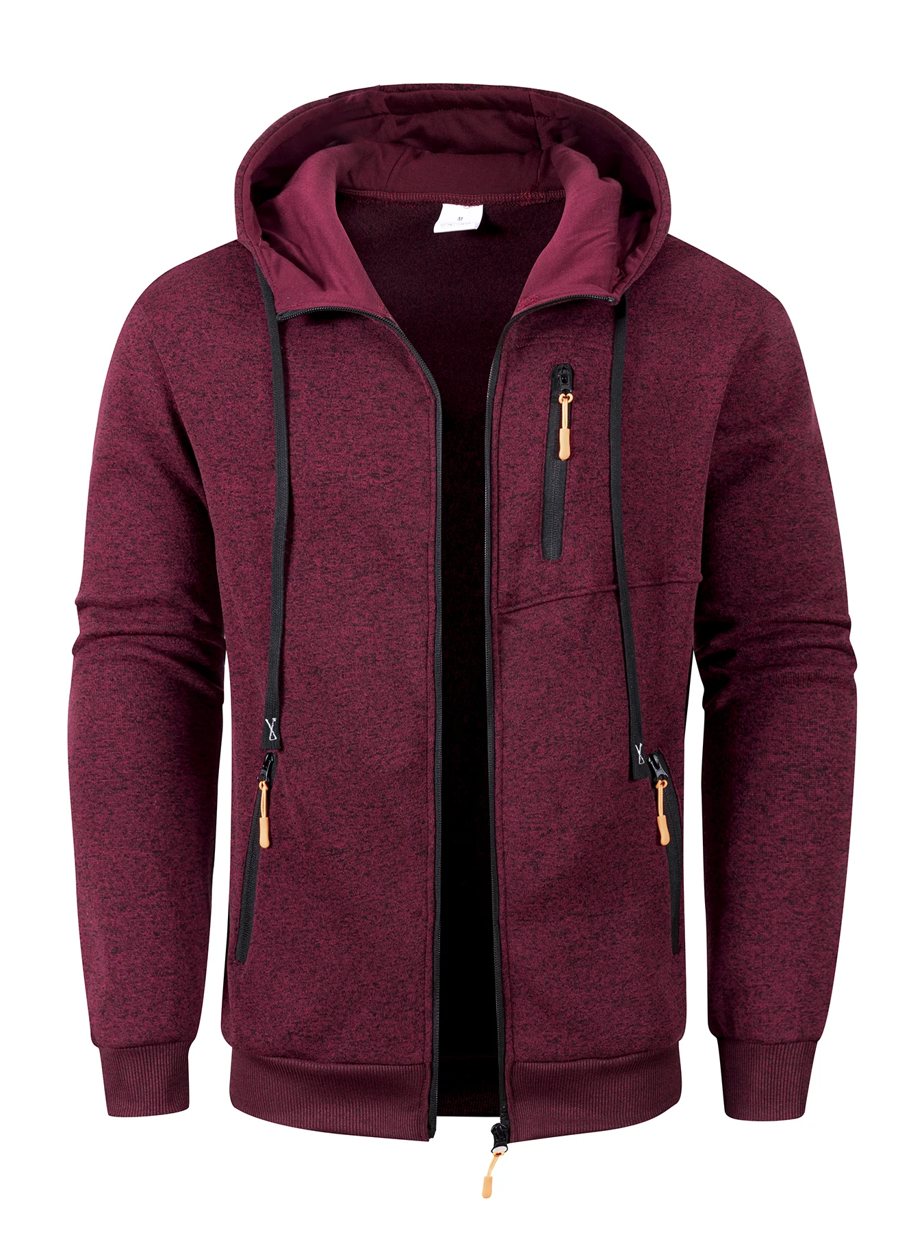 Men Full‑Zip Hooded Sweatshirt Multi Zipper Pockets Drawstring Hoodie Long Sleeve Ribbed Trim Casual Sports Outerwear