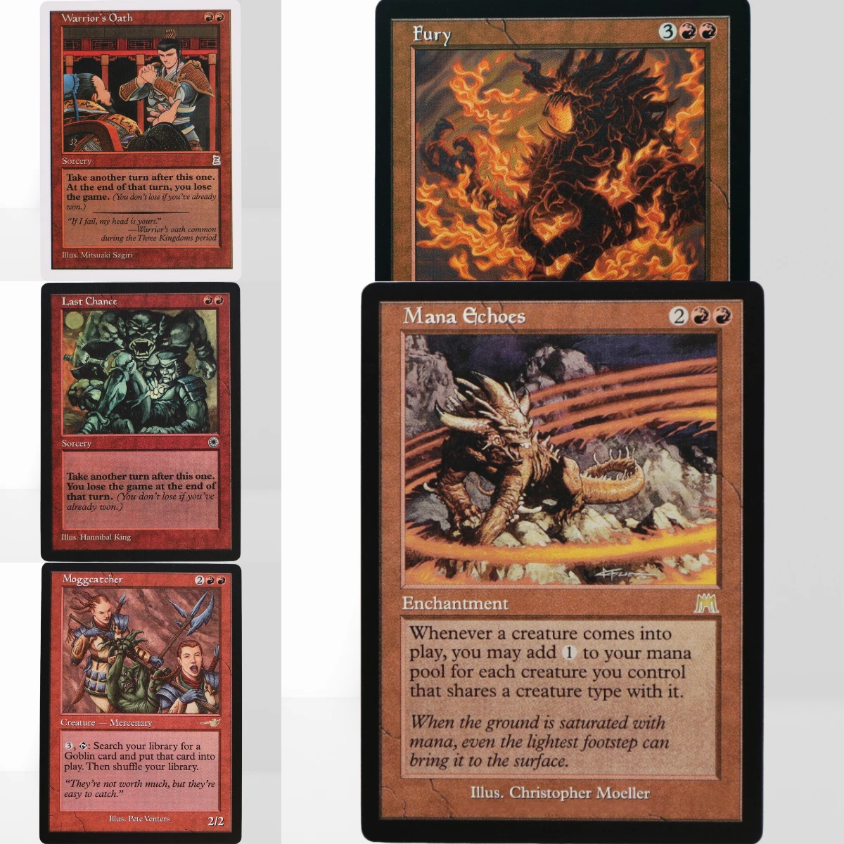 Tarjetas TCG Rojas Regulares TOP para Proxy Mágico: Ali From Cairo, Mana Echoes, Moggcatcher, Goblin Piledriver, Goblin Wizard, Moggcatcher