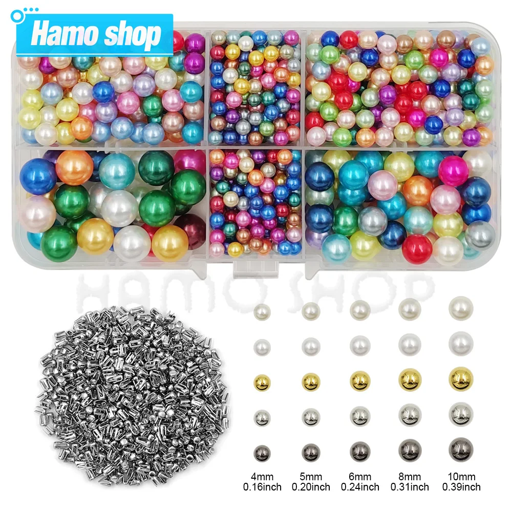 

850pcs 4-10mm Acrylic Imitation Pearl Beads Pearl Beads Nonporous Pearl Beads For Hats Shoe Clothes Handbag Sewing DIY Project
