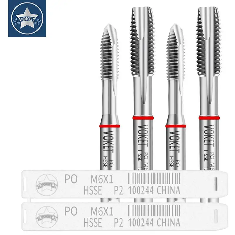 VOKET HSSE Red Ring JIS Standard Spiral Pointed Tap UNC UNF 0-80 1-64 2-56 4-40 6-32 8-32 10-24 1/4 Machine Screw Thread Taps