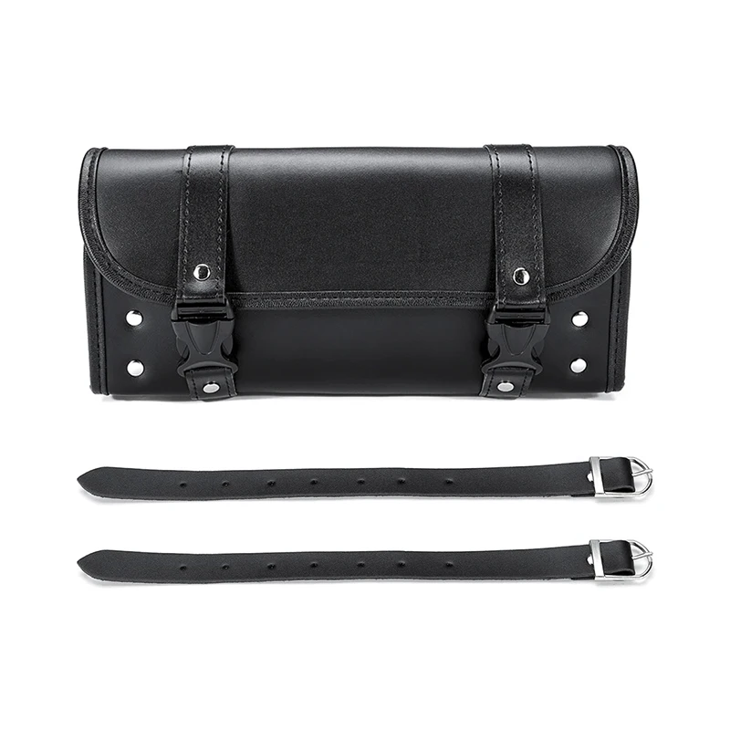 

Universal Black Motorcycle Tool PU Leather Bag Front Fork Handlebar Saddlebag Roll Barrel Racing Tail Barrel Storage Saddlebag