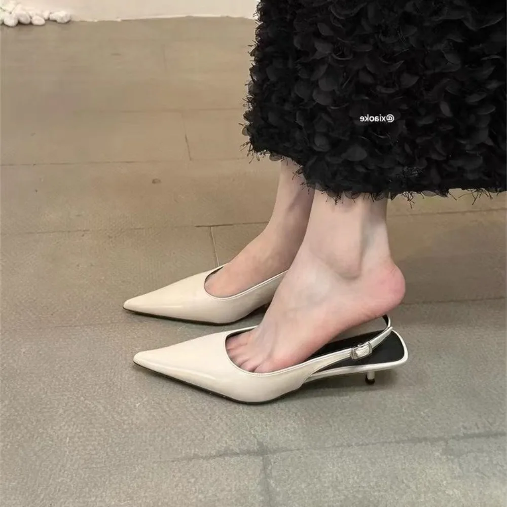 Summer Pointed Toe Women Sandals Singbacks Mules Shoes Ladies Elegant Low Heel Stripper Party Sandalias