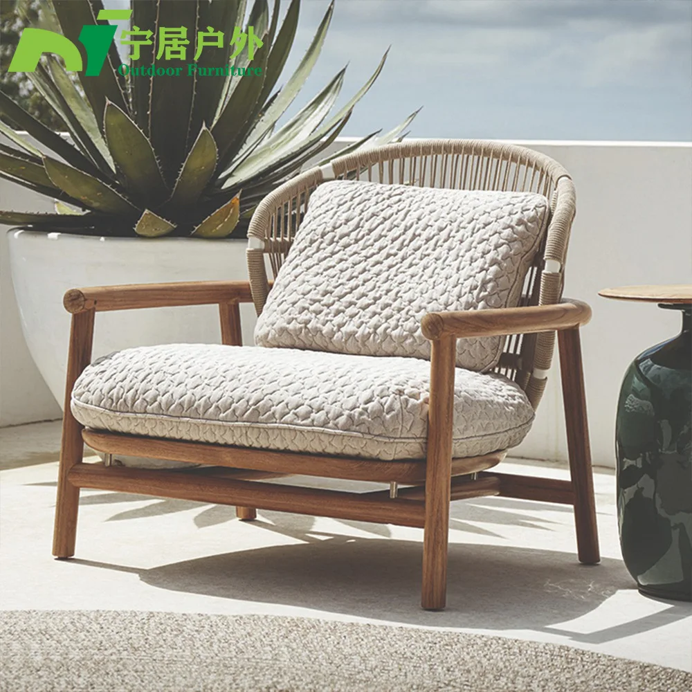 Outdoor solid wood sofas, villas, courtyards, gardens, waterproof and sunscreen, leisure rattan chairs, furniture, balconies,