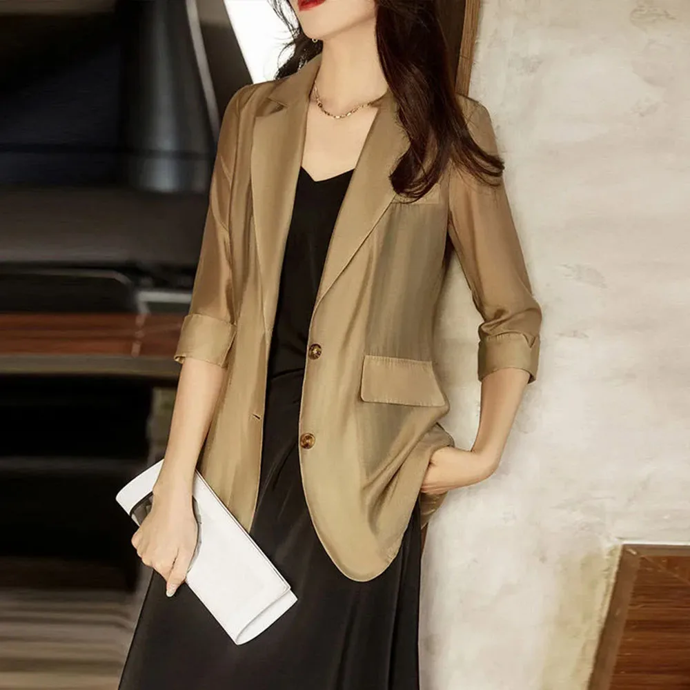 2023 Summer Small Suit Jacket Women\'s Loose Thin Casual Sunscreen Woman Coat Office Work Ladies Blazers Solid Color Female Tops