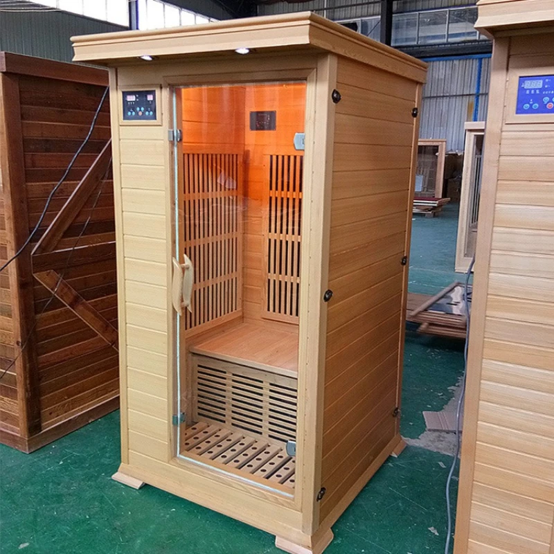 

Hemlock solid wood, single and double household mobile steam room, family light wave room far sauna equipment