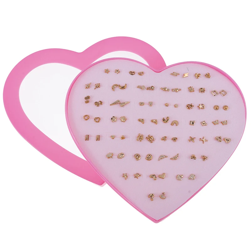 New 36Pairs/set Gold Color Lovely Mini Stud Earing Set Cute Heart Moon Stud Earrings For Girl Fashion Lady Daily Ear Jewelry