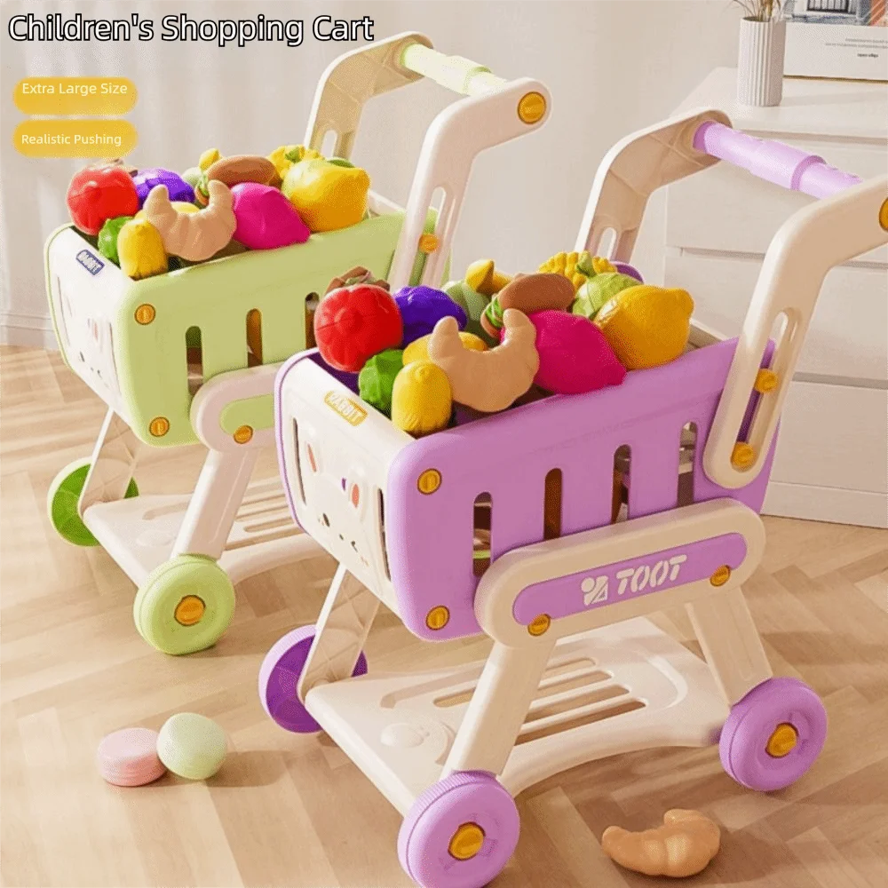 Meerkleurige winkelwagentje Speelgoedset Simulatie 32 stks / set Doe alsof winkelen Speeltoestel Speelgoed 1 Trolley 24 stks Fruit Kinderen Rollenspel Speelgoed
