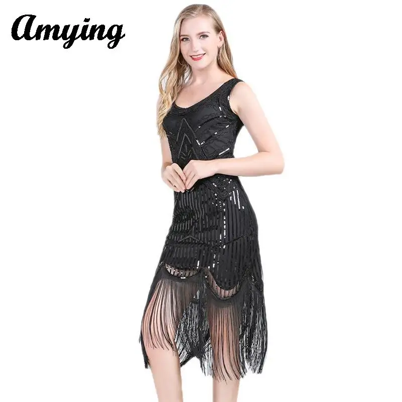 

1920s Vintage Tassel Sequin Dance Dress Stage Show Clothing Women's Large Party Evening/Banquet Dress Prom/Festival Wear New