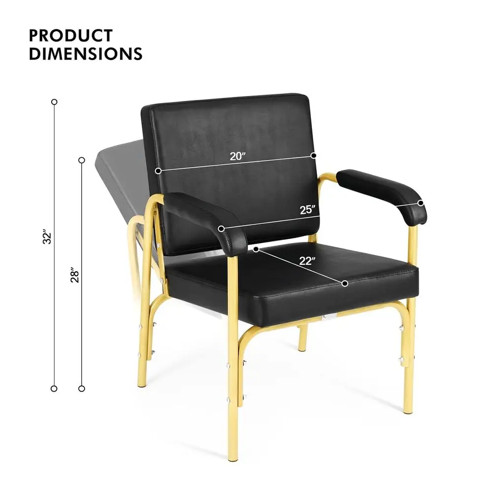 Gold Reclining Barber Chair for Hair Stylists - Auto Recline, Shampoo & Spa Beauty Equipment