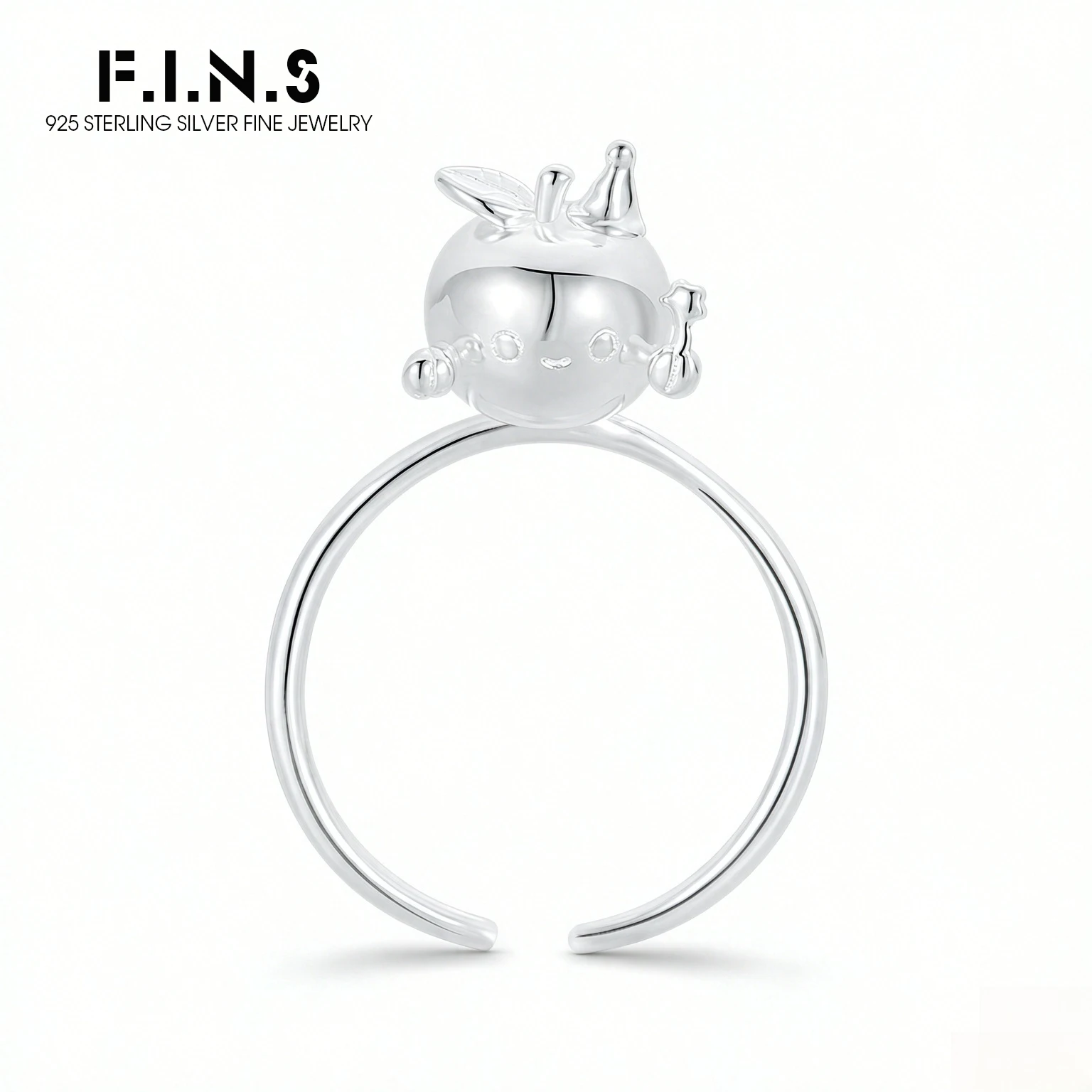 F.I.N.S Original 3D Cartoon Apple Ring for Women S925 Sterling Silver Unique Cute Funny Open Adjustable Finger Fine Jewelry Gift